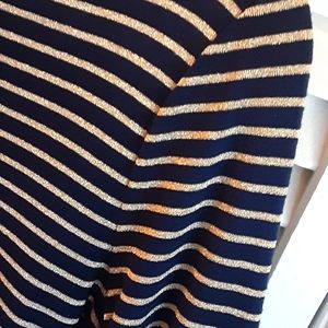 Womens Ralph Lauren S T Shirt Top Navy w Gold Metallic Stripes $79